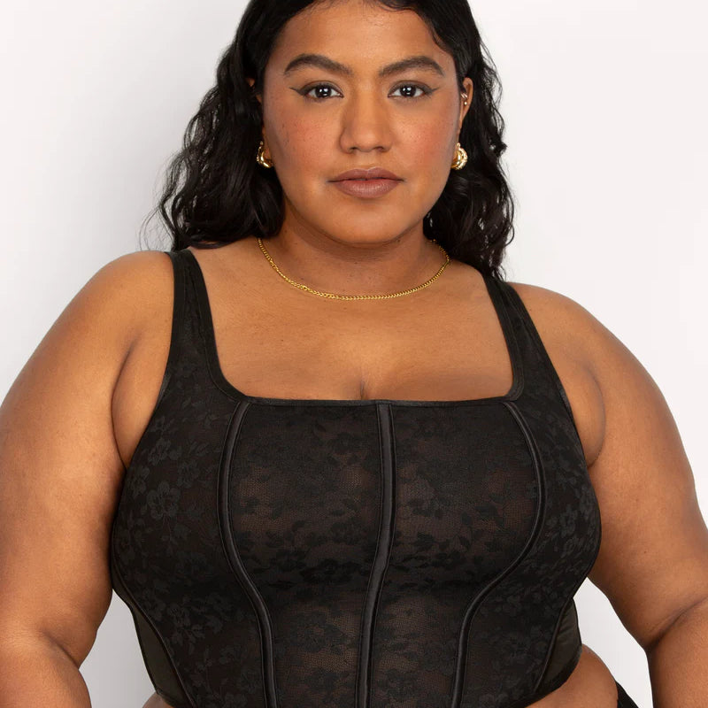 Curvy Couture No-Show Lace Corset Bra Top Curvy Couture