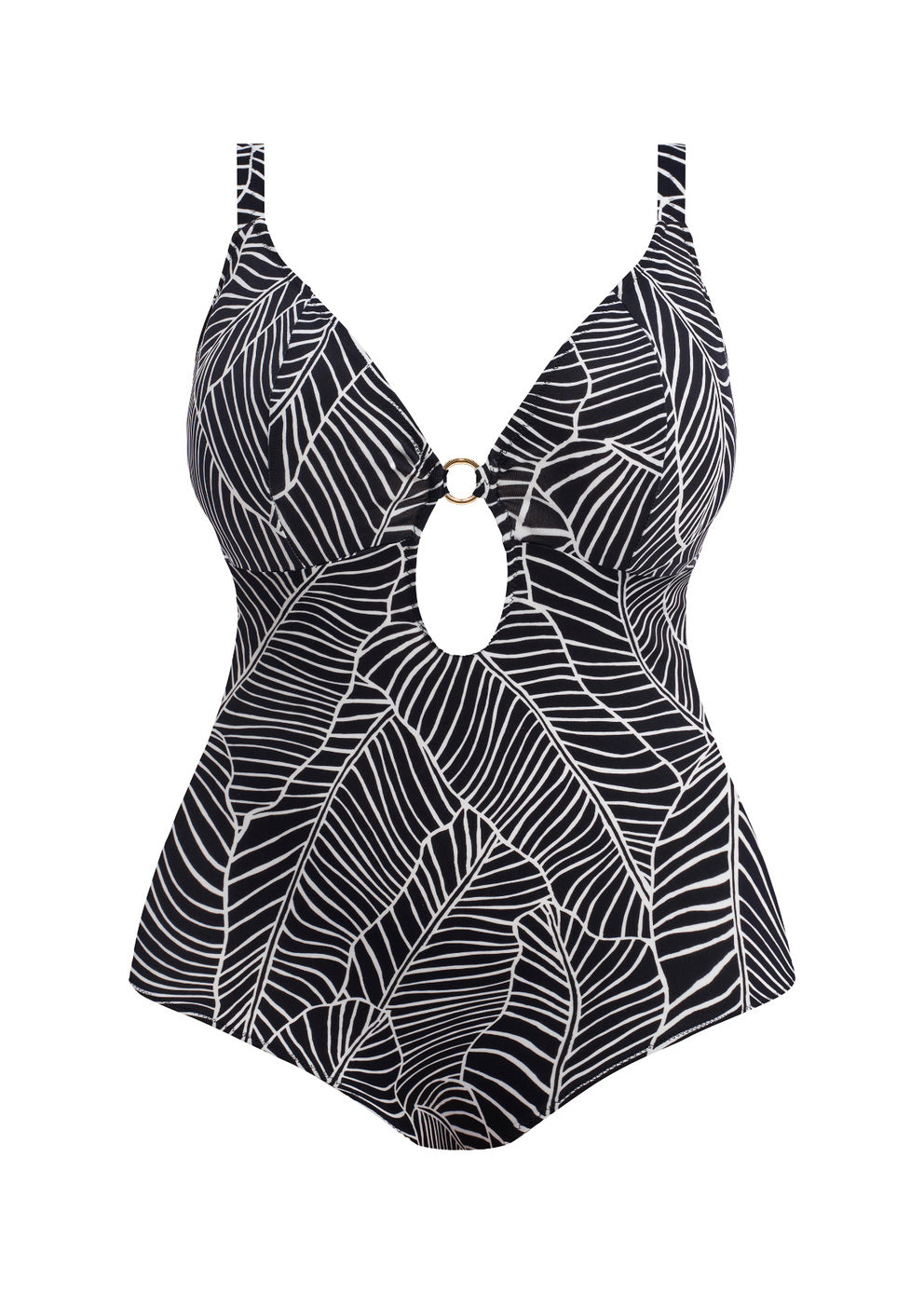 Elomi Kata Beach Non-Wired One Piece *Final Sale* Bra Fittings by Court 34I/J US / 34G/GG UK BLACK LEAVES