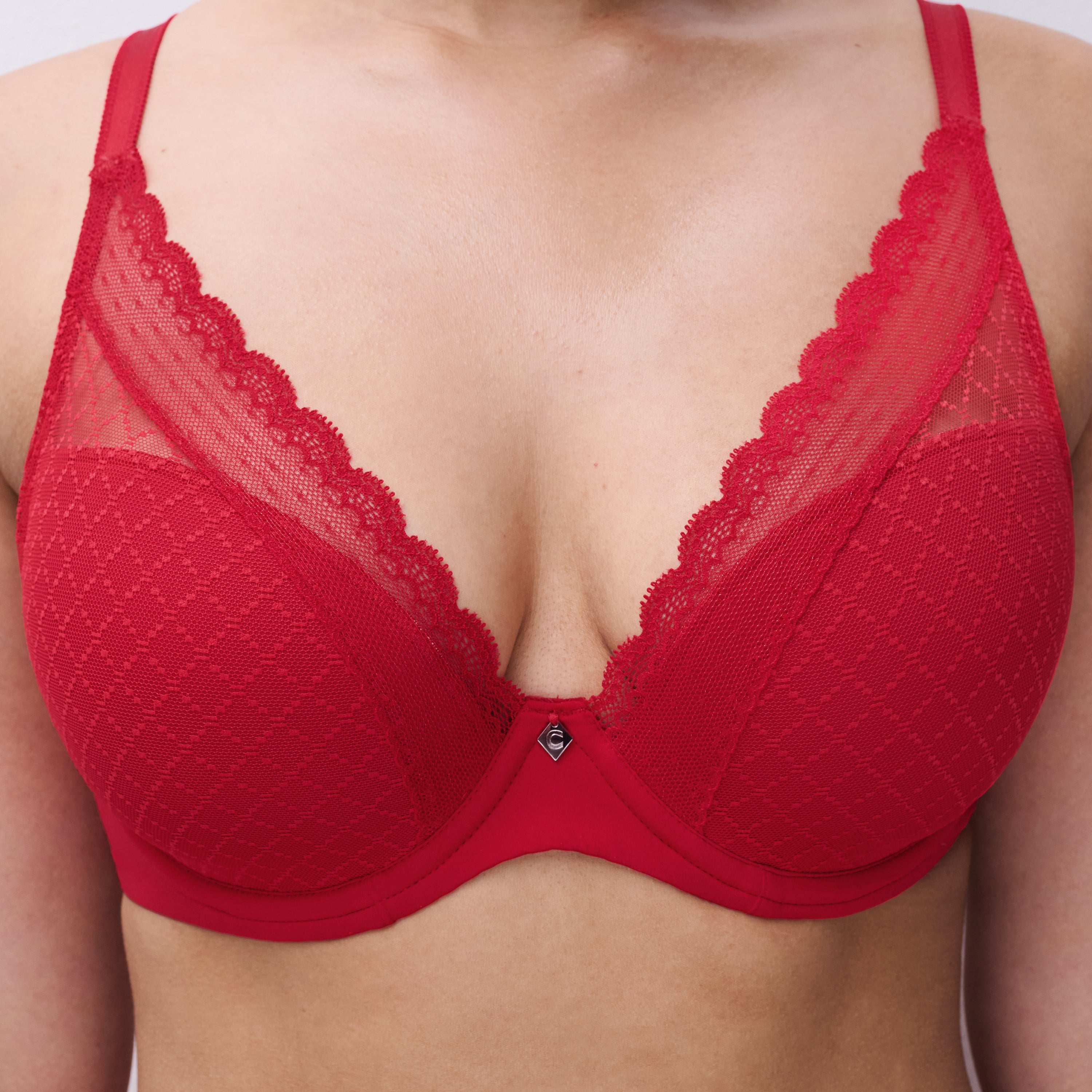 Chantelle Norah Chic Plunge T-Shirt Bra - Poppy Red Molded Cup Chantelle