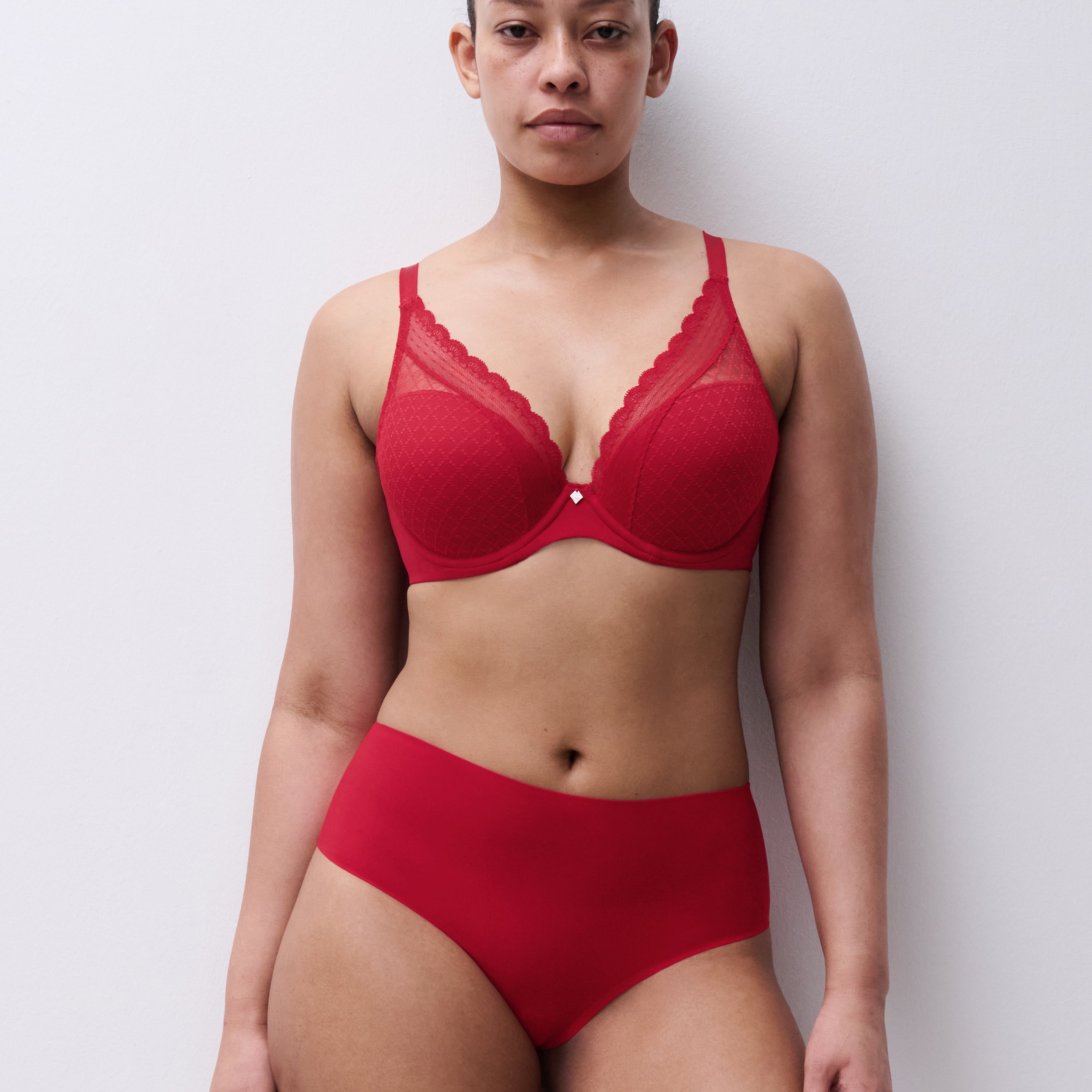 Chantelle Norah Chic Plunge T-Shirt Bra - Poppy Red Molded Cup Chantelle