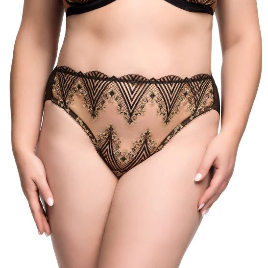 Dita Von Teese Fortunia Hi Cut Brief Brief Dita Von Teese 6 US / 10 UK (S) BLACK / ROSE GOLD