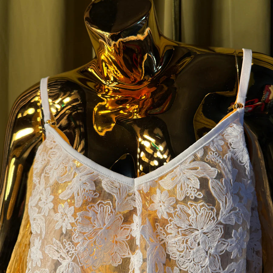 Kilo Brava Embroidered Mini Slip and G String Bra Fittings by Court S WHITE