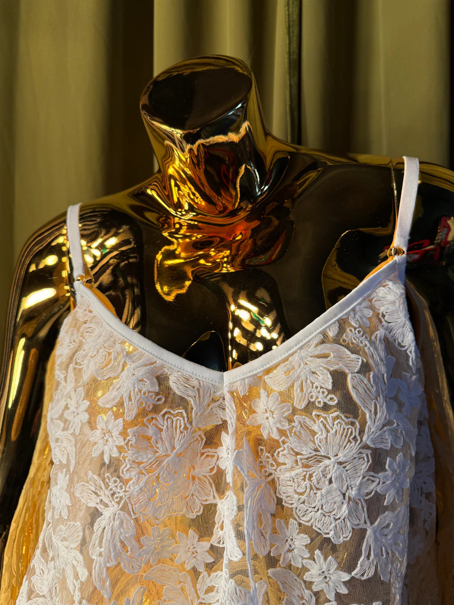 Kilo Brava Embroidered Mini Slip and G String Bra Fittings by Court S WHITE