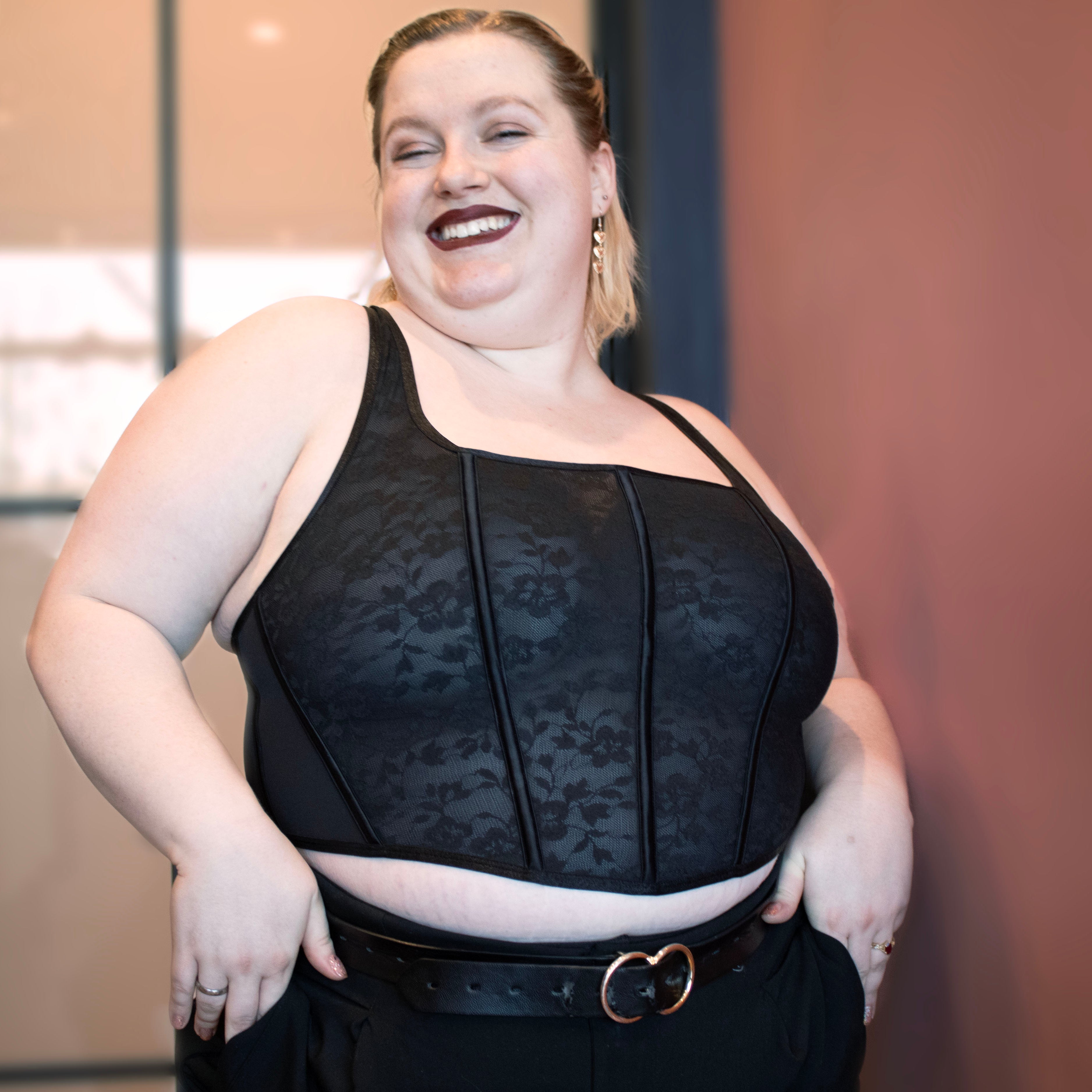 Curvy Couture No-Show Lace Corset Bra Top Curvy Couture
