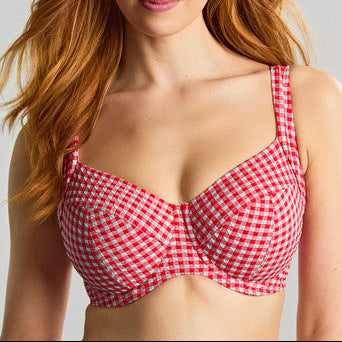 Panache Olivia Full Cup Bikini Top - Red Gingham Bikini Bra Fittings by Court
