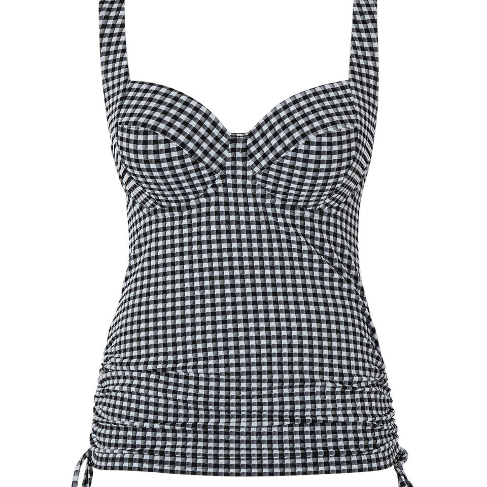 Panache Iris Balcony Tankini Top -Black Gingham Tankini Bra Fittings by Court 32DD BLACK GINGHAM