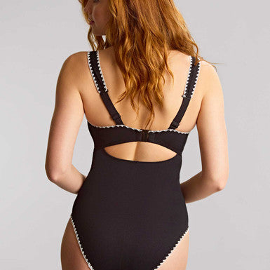 Panache Lara Plunge One Piece Swimsuit- Aurora Black & White Bra Fittings by Court