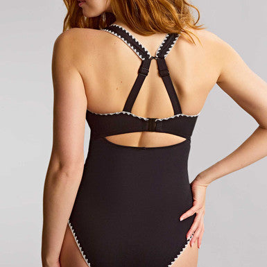 Panache Lara Plunge One Piece Swimsuit- Aurora Black & White Bra Fittings by Court