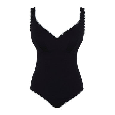 Panache Lara Plunge One Piece Swimsuit- Aurora Black & White Bra Fittings by Court 30G US / 30F UK AURORA B & W