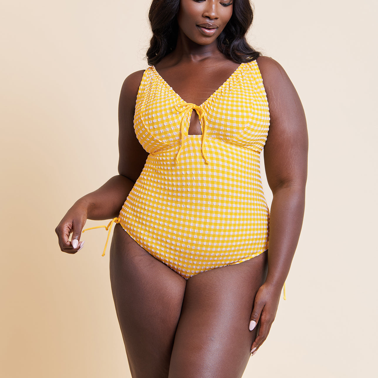 Curvy Kate Holiday Check Non-Wired Swimsuit - Sunshine Yellow Bra Fittings by Court