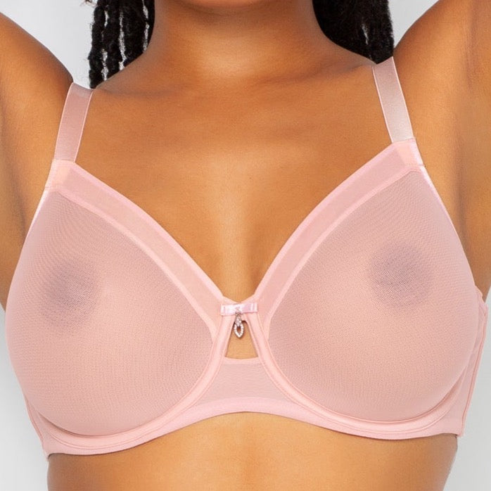 Curvy Couture Sheer Mesh Unlined Bra Curvy Couture 34DD BLUSHING ROSE