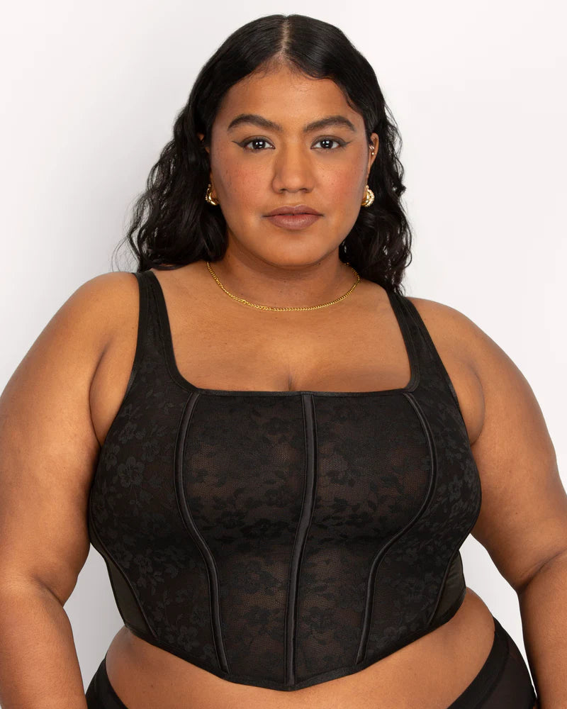 Curvy Couture No-Show Lace Corset Bra Top Curvy Couture