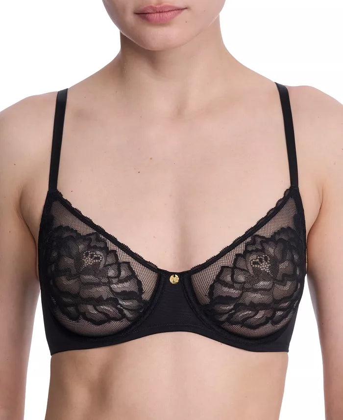 Natori Flora Unlined Balconette Molded Cup Bra Fittings by Court 32DD BLACK
