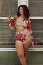 Kilo Brava Mesh Long Sleeved Crop Top Bra Fittings by Court S (4-6) 3D FLORAL