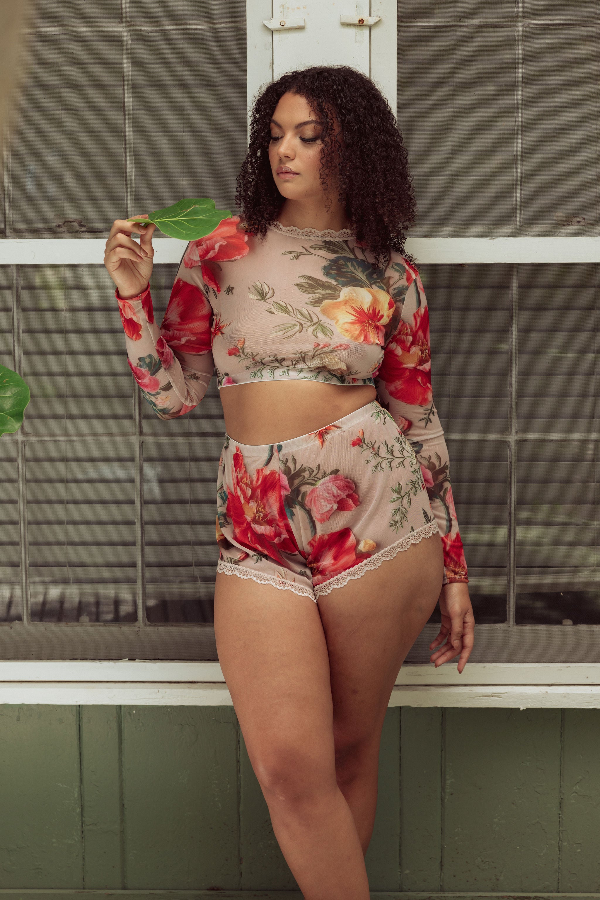 Kilo Brava Mesh Long Sleeved Crop Top Bra Fittings by Court S (4-6) 3D FLORAL