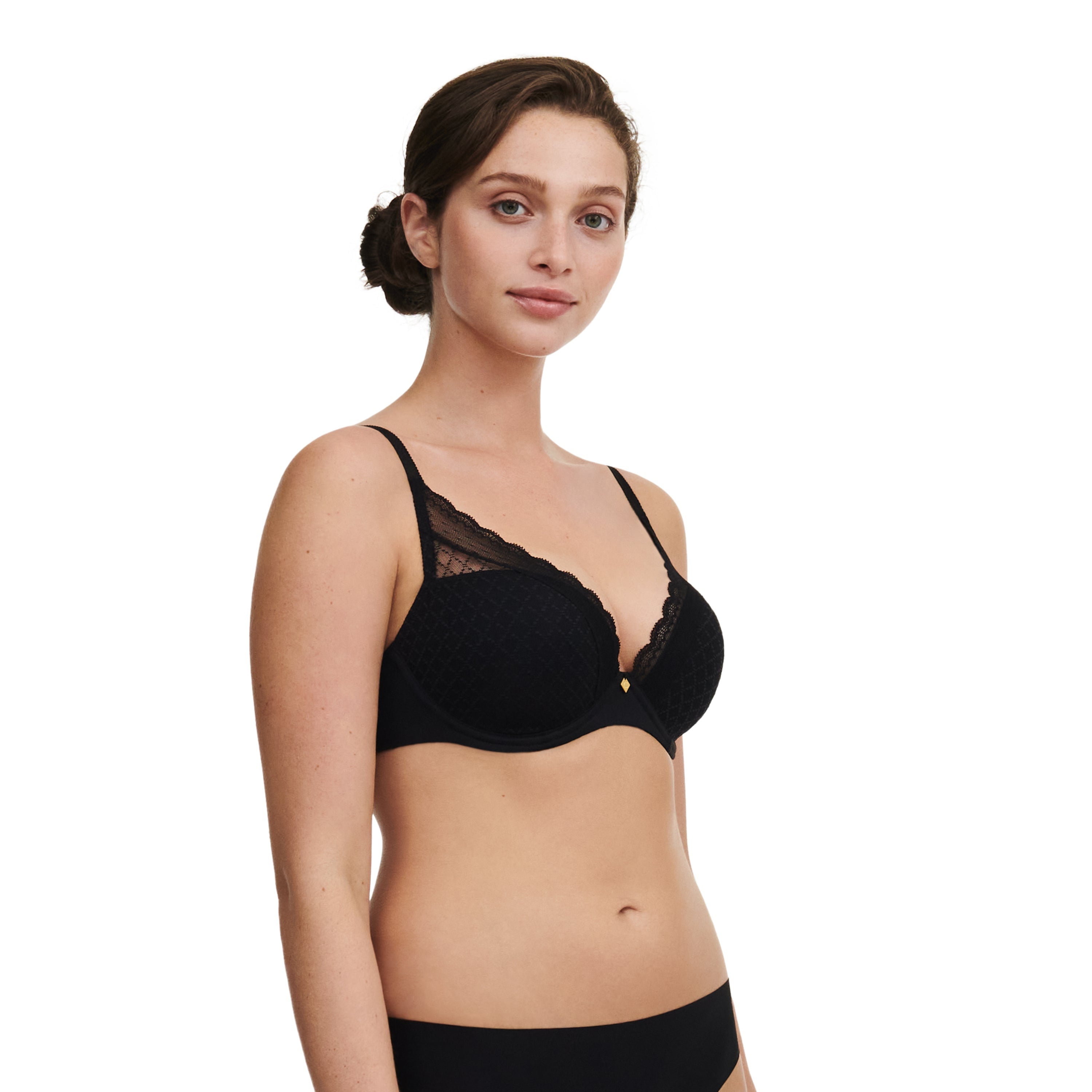 Chantelle Norah Chic Plunge T-Shirt Bra Molded Cup Bra Fittings by Court 30DD (E) BLACK