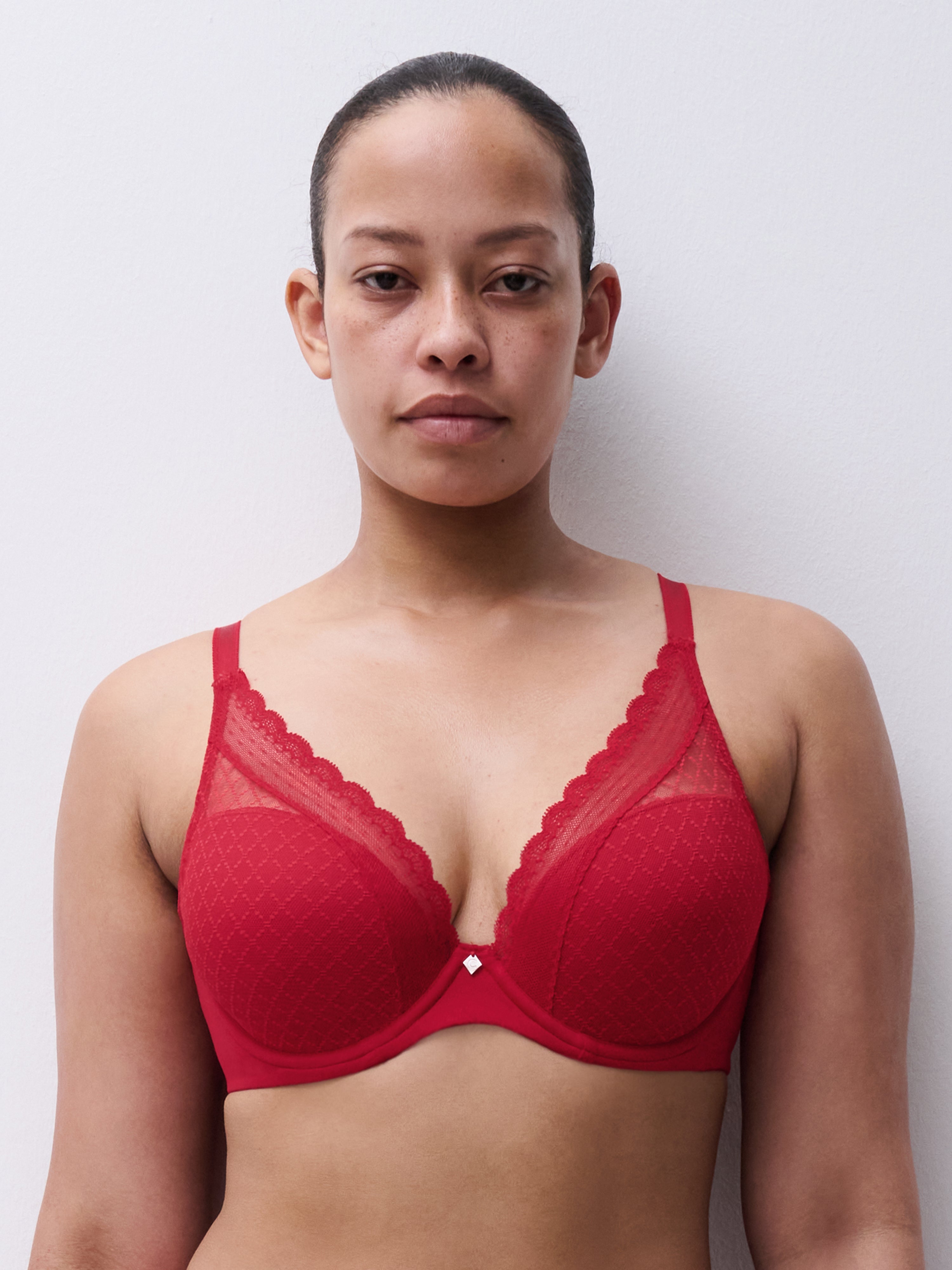 Chantelle Norah Chic Plunge T-Shirt Bra Fashion Colors Molded Cup Chantelle 30D POPPY RED