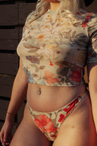 Kilo Brava Mesh Thong - Honeybee Floral Bra Fittings by Court 6 US / 10 UK (S) HONEYBEE FLORAL