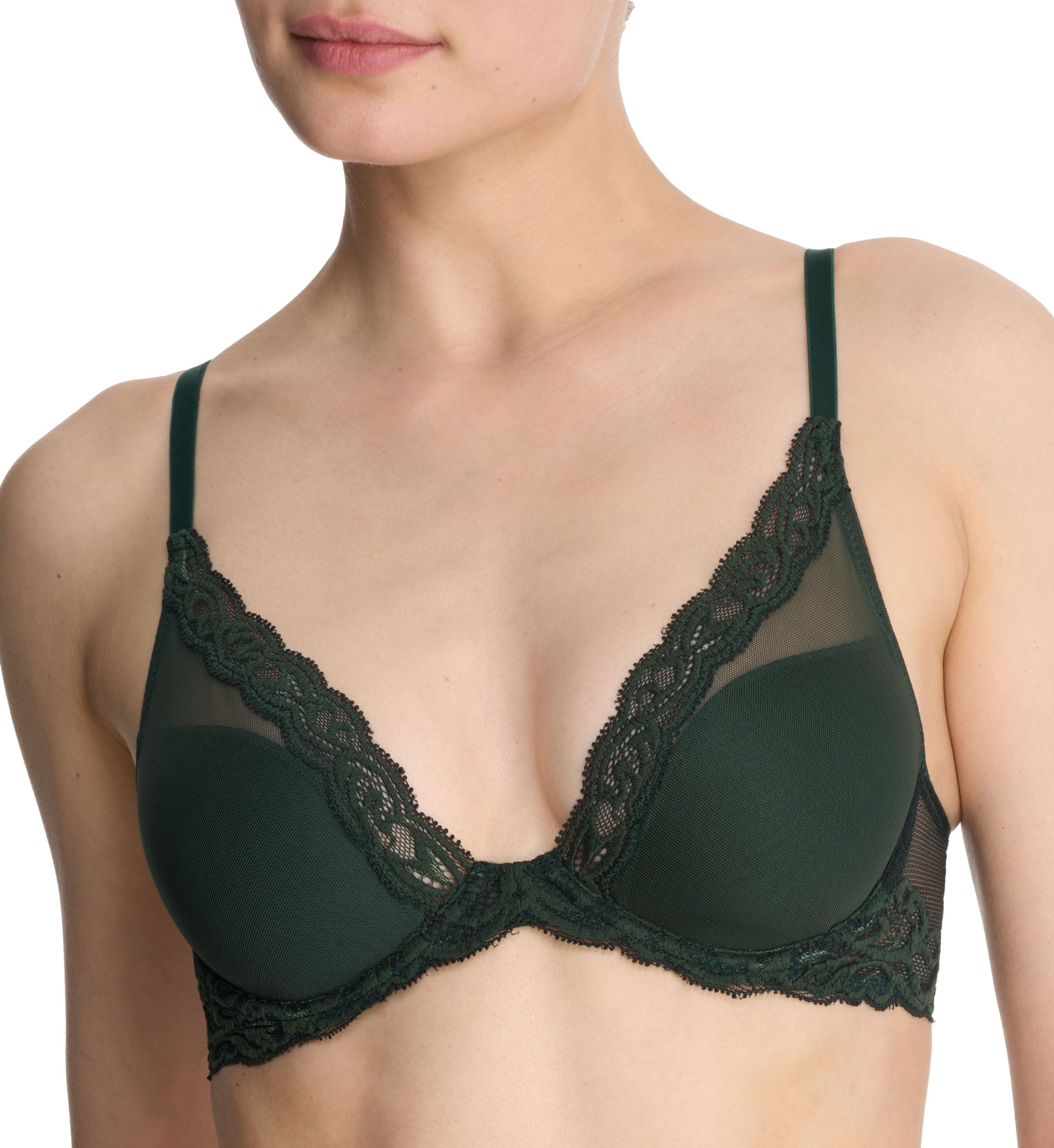 Natori Feathers Plunge Fashion Color - Dark Forest Molded Cup Bra Fittings by Court 30D DARK FOREST