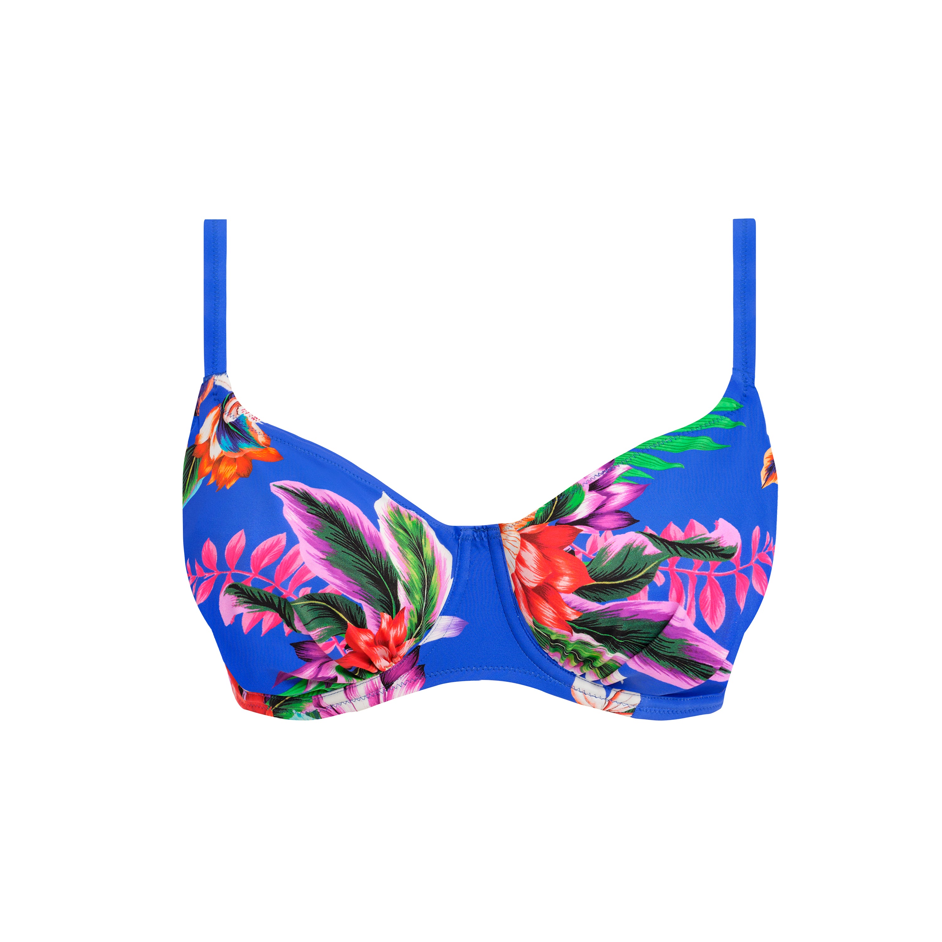 Halkidiki Bandeau Bikini Top by Fantasie, Blue Floral, Bandeau Bikini