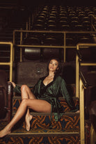 Kilo Brava Satin Short Robe Bra Fittings by Court S FOREST GREEN