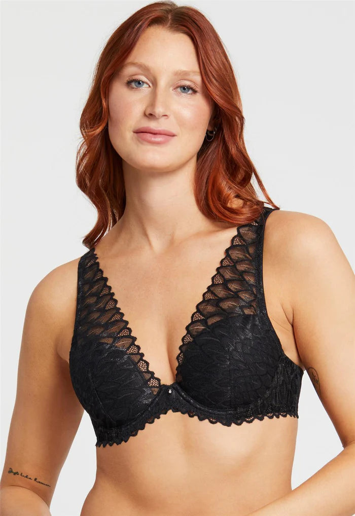 Montelle Lacy Mystique Plunge Bra Fittings by Court 28D BLACK / NOIR