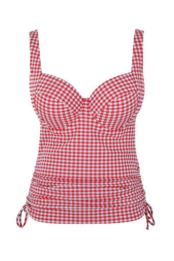 Panache Iris Balcony Tankini Top -Red Gingham Bikini Bra Fittings by Court 32DD RED GINGHAM