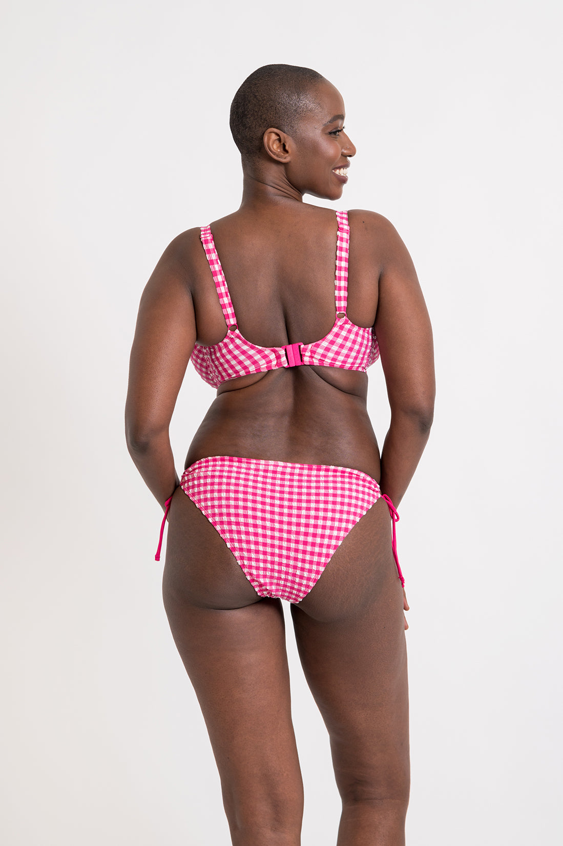Curvy Kate Holiday Check Tie-Side Bikini Bottom-Raspberry Pink Swim Bottom Bra Fittings by Court