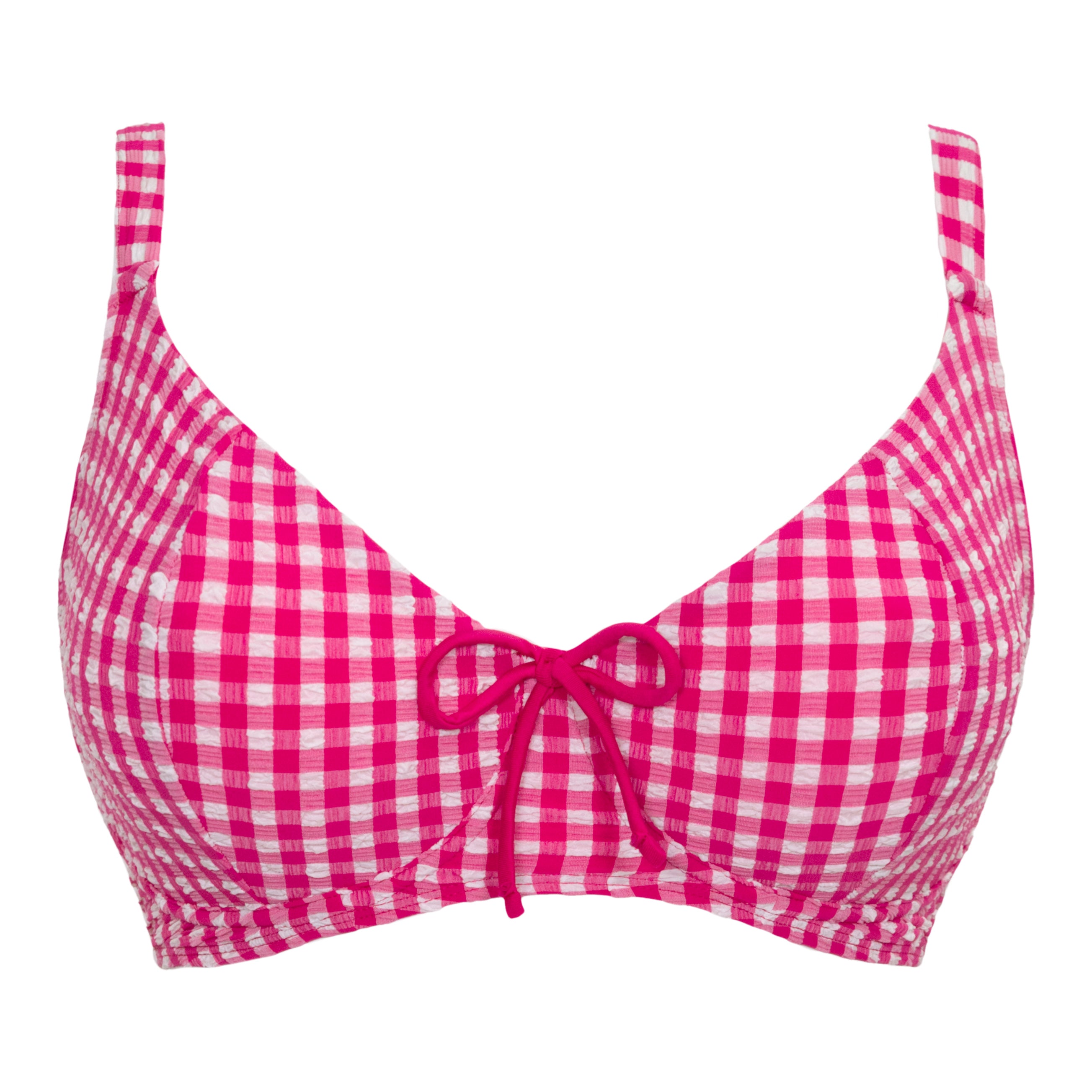 Curvy Kate Holiday Check Scooped Balcony Bikini Top - Raspberry Pink Bikini Bra Fittings by Court 32DD RASPBERRY PINK
