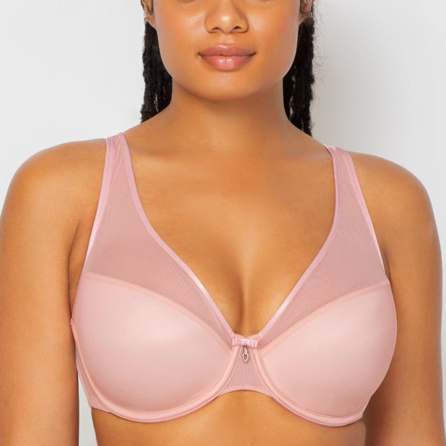 Curvy Couture Sheer Mesh T-Shirt Bra Molded Cup Bra Fittings by Court 40C BLUSHING ROSE