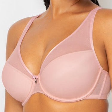 Curvy Couture Sheer Mesh T-Shirt Bra Molded Cup Bra Fittings by Court 34DD BLUSHING ROSE